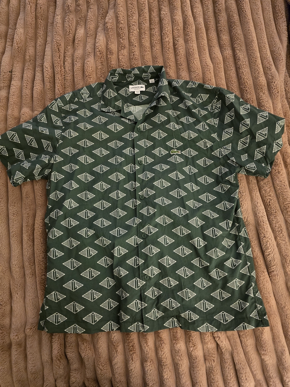 Lacoste Short Sleeve Green Geometric Print Polo Shirt